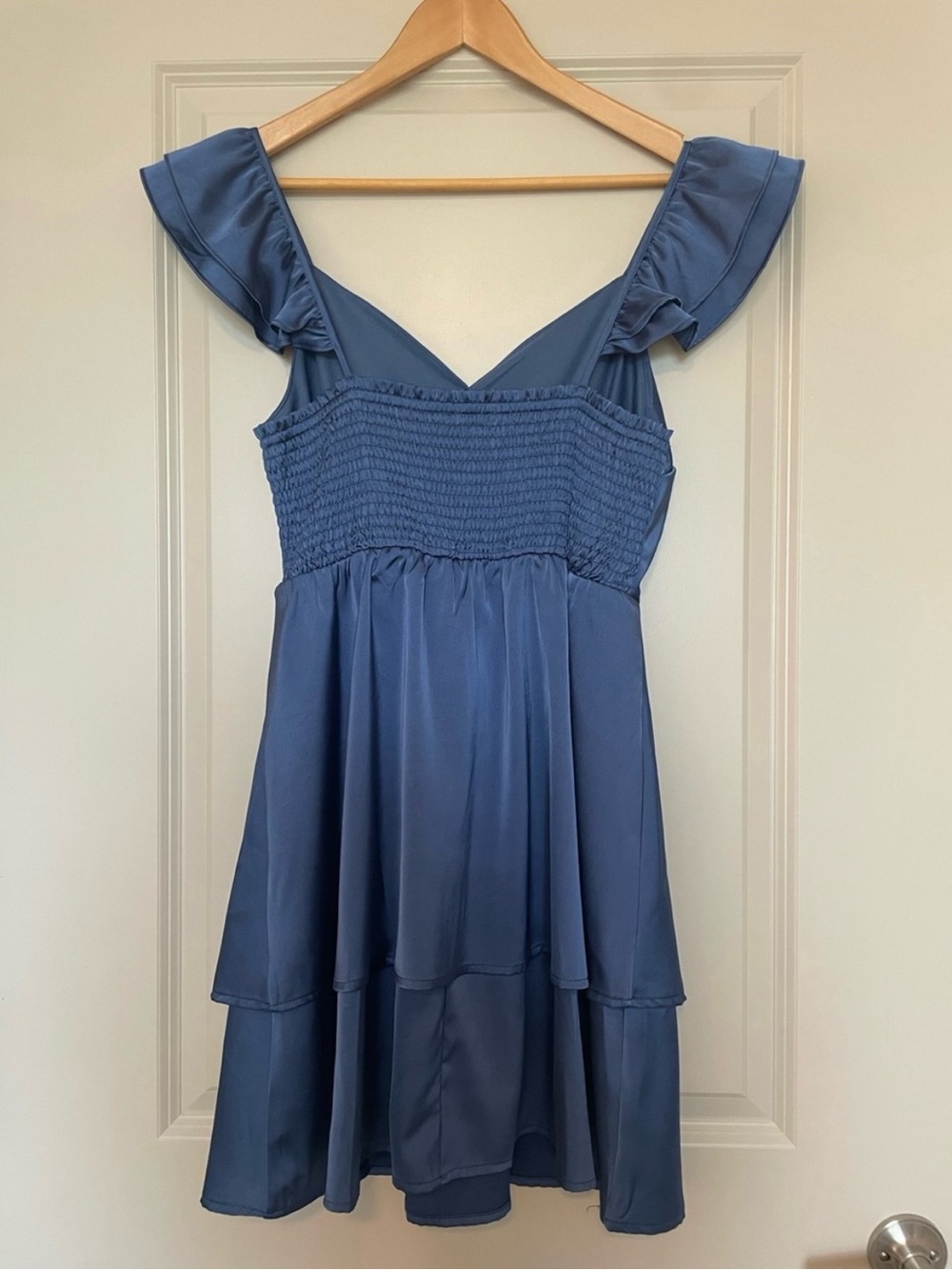 Altar'd State Slate Blue Ruffle-Sleeve Mini Dress - Picture 2 of 3